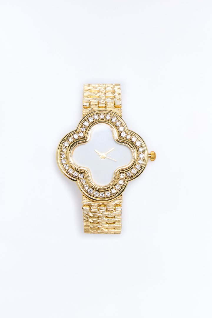 Helena Rhinestone Clover Watch - Gold