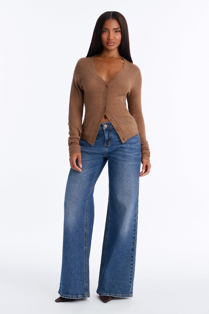 Sheer Me Out Long Sleeve Button Up Cardigan Sweater - Mocha