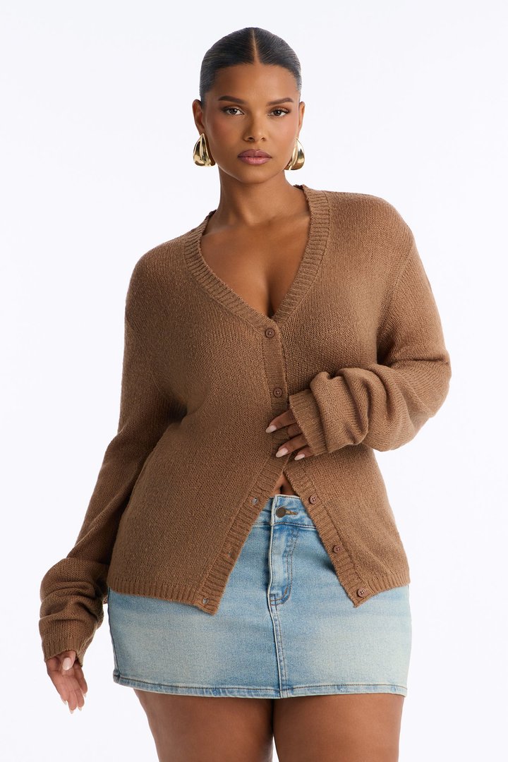 Sheer Me Out Long Sleeve Button Up Cardigan Sweater - Mocha