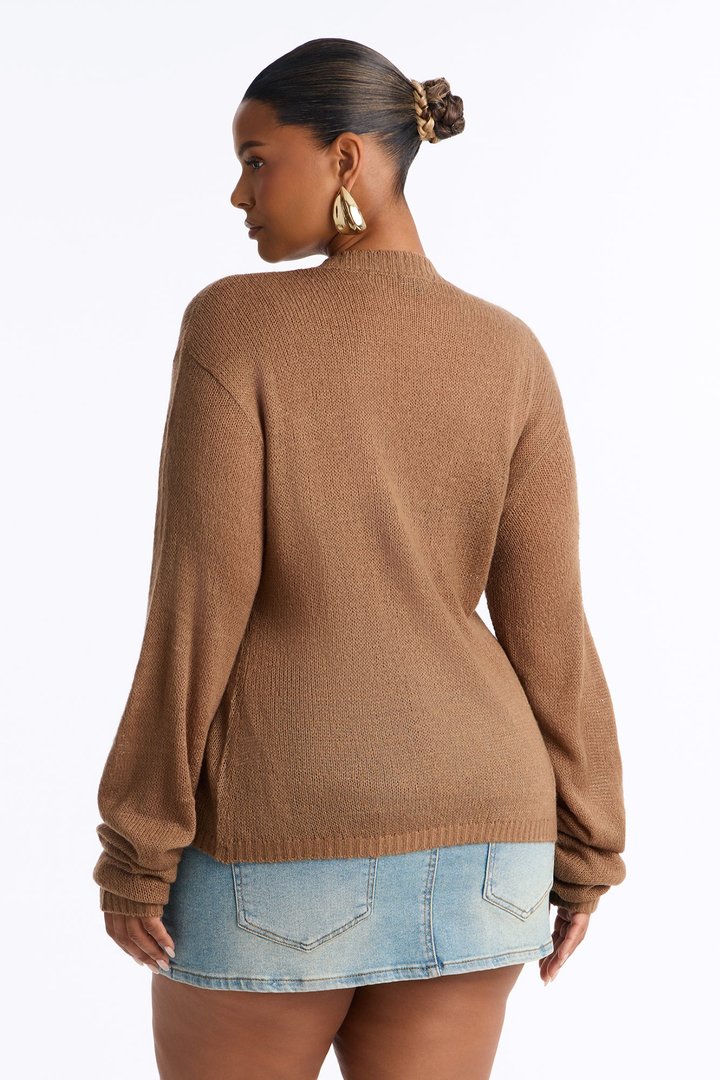 Sheer Me Out Long Sleeve Button Up Cardigan Sweater - Mocha