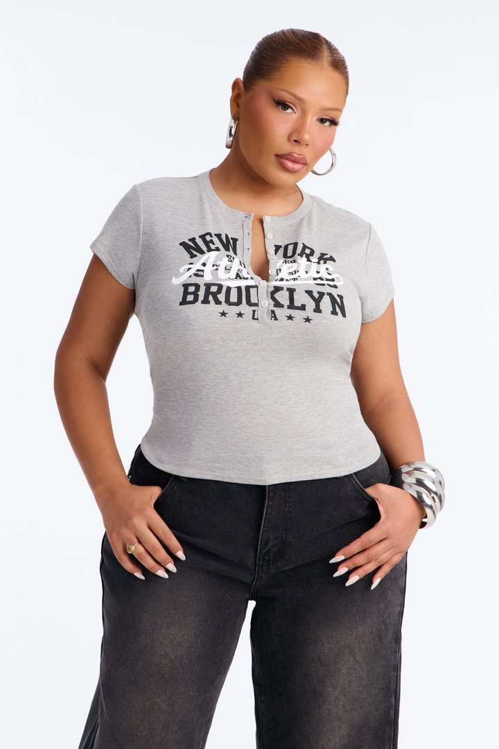 New York Athletics Button Baby Tee - Grey