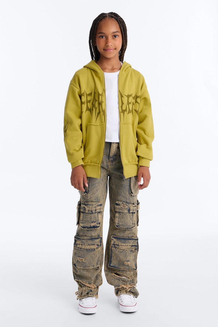Mini Fearless Club Washed Fleece Hoodie - Chartreuse