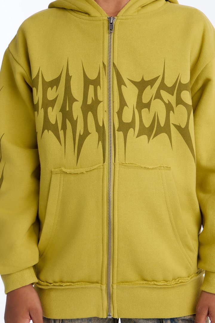 Mini Fearless Club Washed Fleece Hoodie - Chartreuse