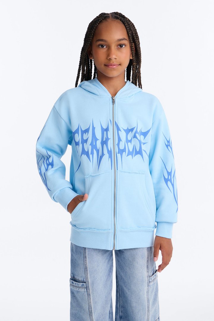 Mini Fearless Club Washed Fleece Hoodie - Light Blue
