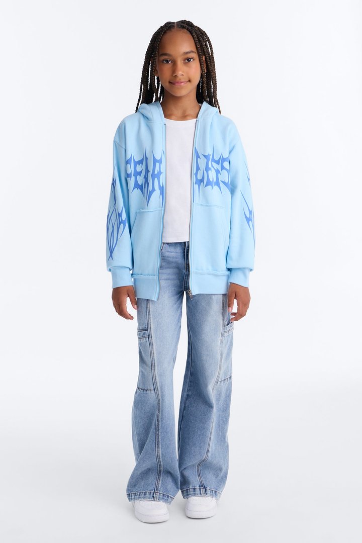 Mini Fearless Club Washed Fleece Hoodie - Light Blue