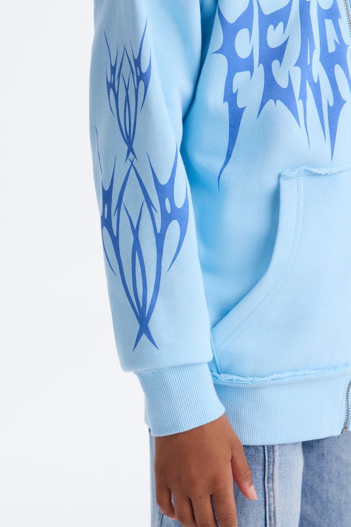 Mini Fearless Club Washed Fleece Hoodie - Light Blue
