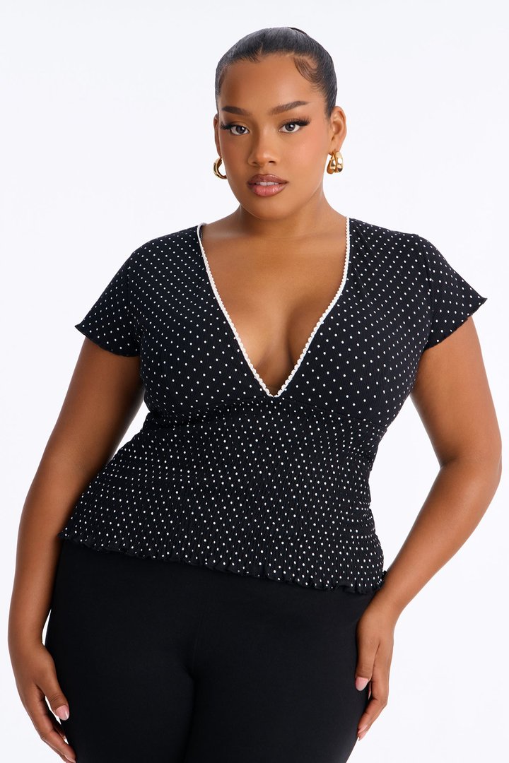 Marie Polka Dot Short Sleeve Smocked Top - Black/combo