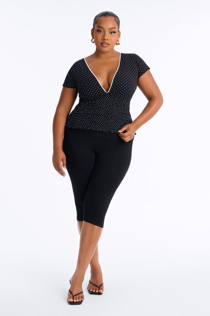 Marie Polka Dot Short Sleeve Smocked Top - Black/combo