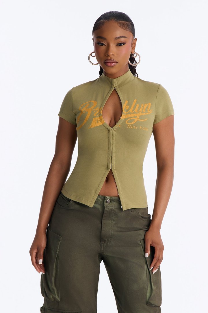 Brooklyn Fitted Hook And Eye Top - Olive