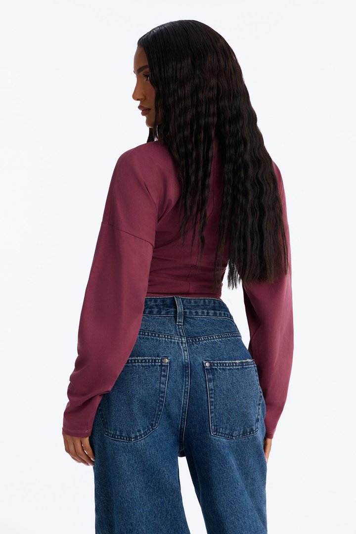 Krissy Cinched Waist Long Sleeve T-Shirt - Burgundy