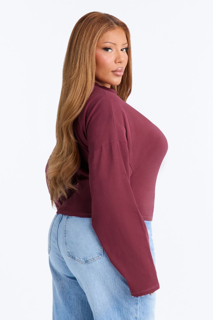 Krissy Cinched Waist Long Sleeve T-Shirt - Burgundy