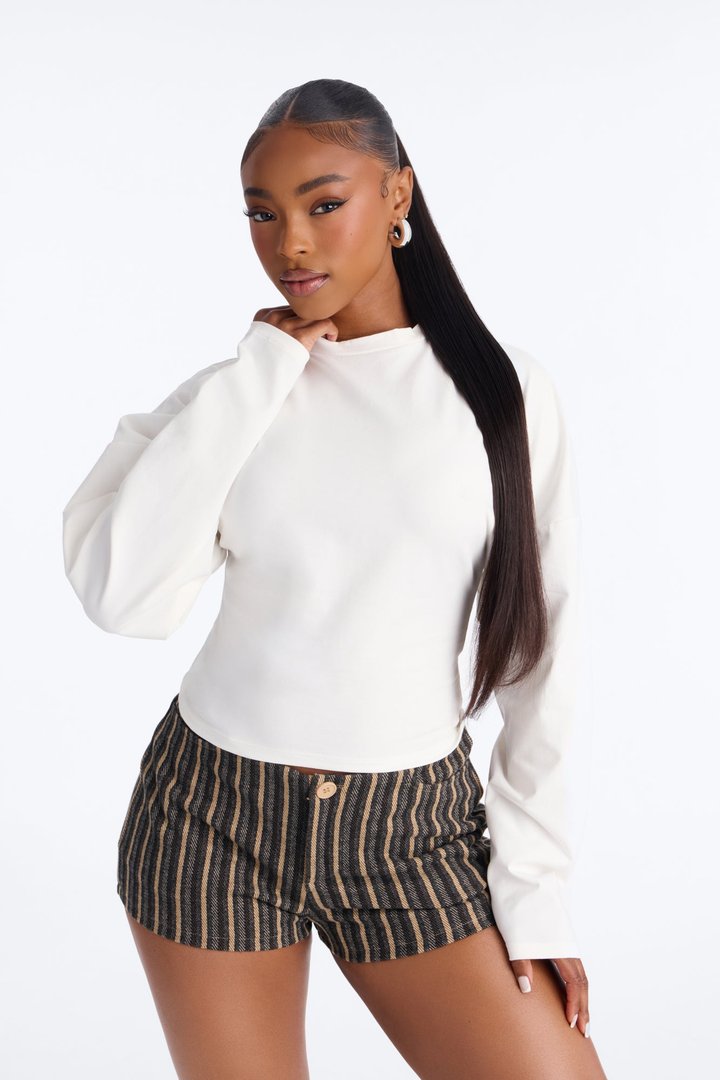 Krissy Cinched Waist Long Sleeve T-Shirt - Cream
