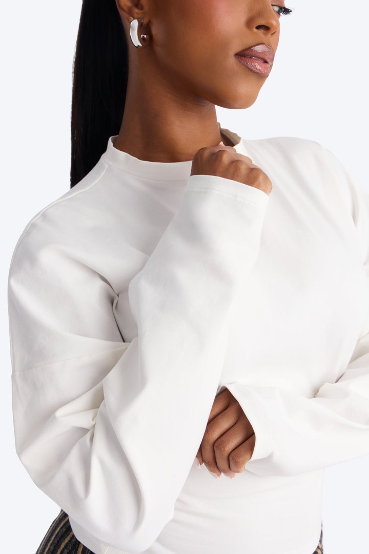 Krissy Cinched Waist Long Sleeve T-Shirt - Cream