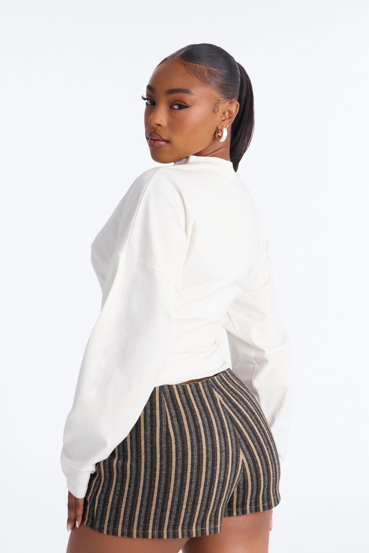 Krissy Cinched Waist Long Sleeve T-Shirt - Cream