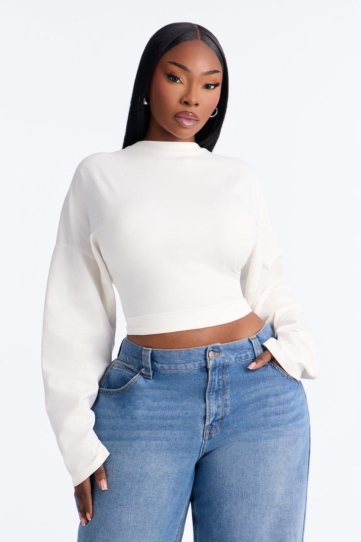 Krissy Cinched Waist Long Sleeve T-Shirt - Cream