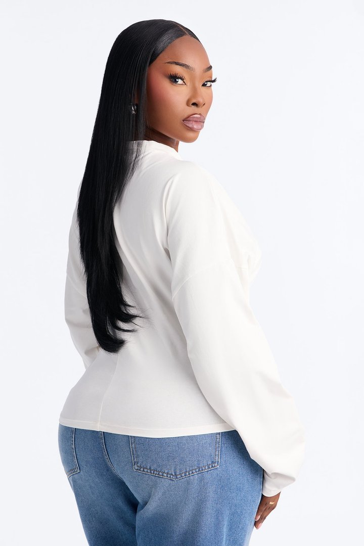 Krissy Cinched Waist Long Sleeve T-Shirt - Cream