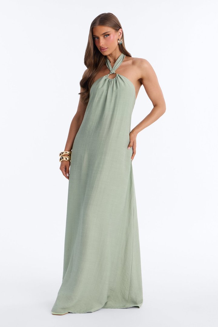 Casually Allure Linen Maxi Dress - Sage