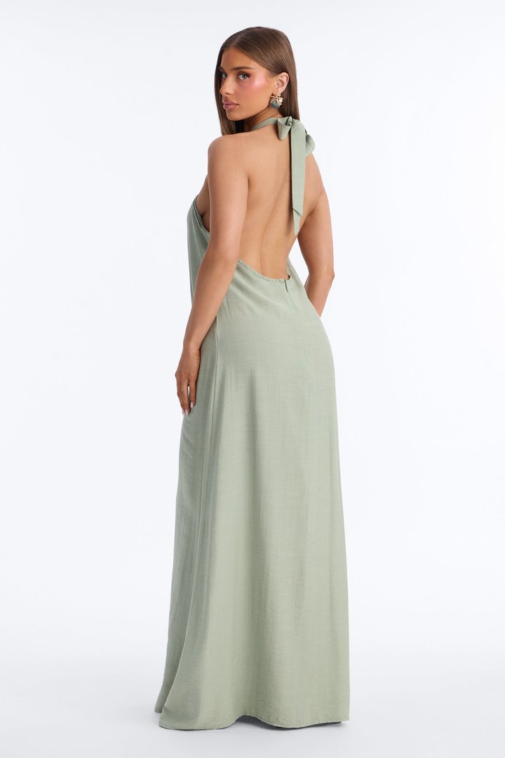 Casually Allure Linen Maxi Dress - Sage