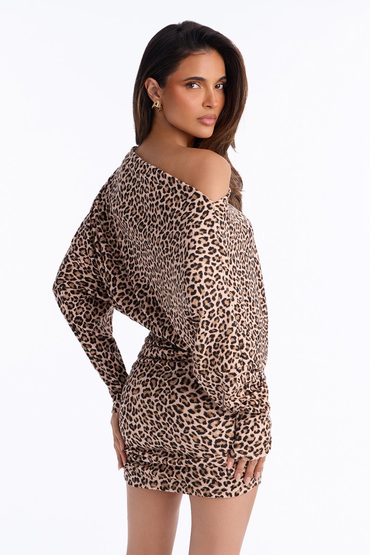 Nylah One Shoulder Leopard Mini Dress - Leopard