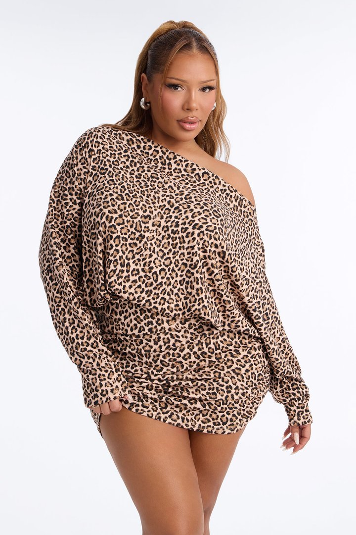 Nylah One Shoulder Leopard Mini Dress - Leopard