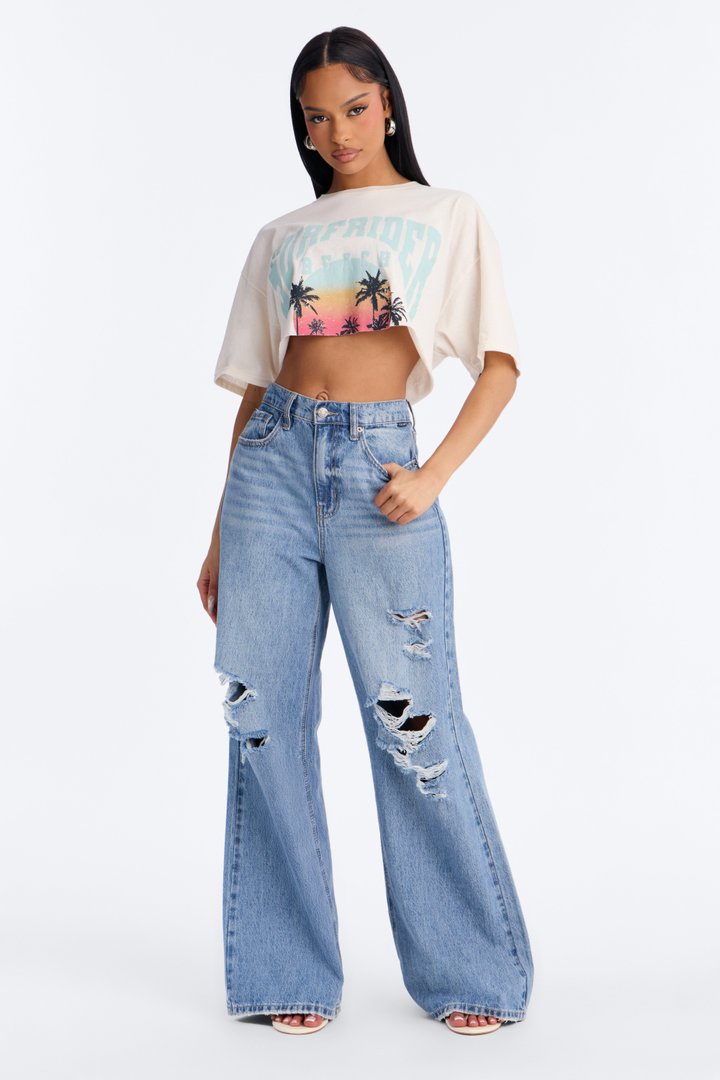 Sunset Surfrider Cropped Tee - Cream