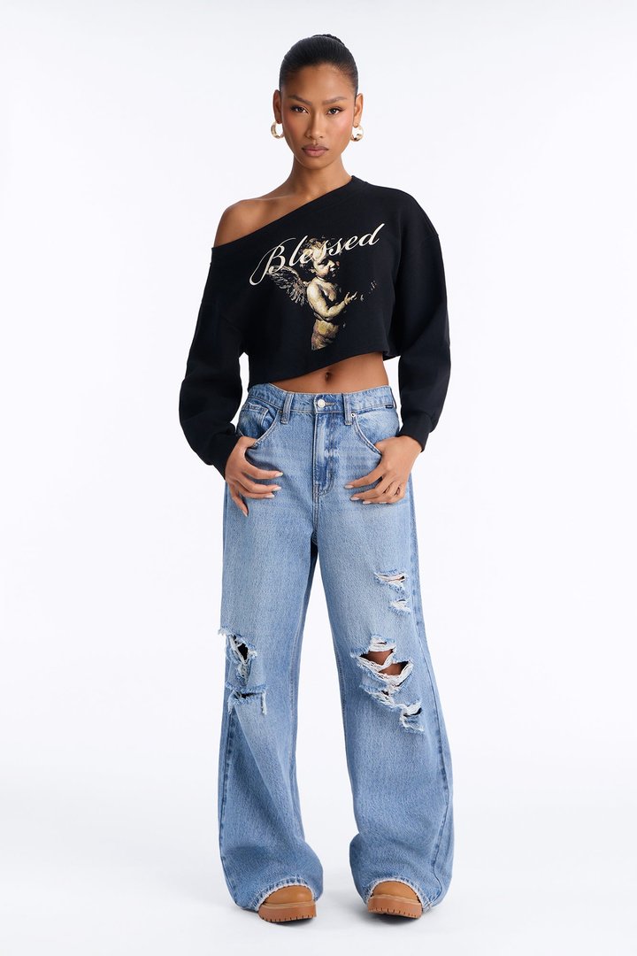 Always Blessed Cropped Sweatshirt - Black