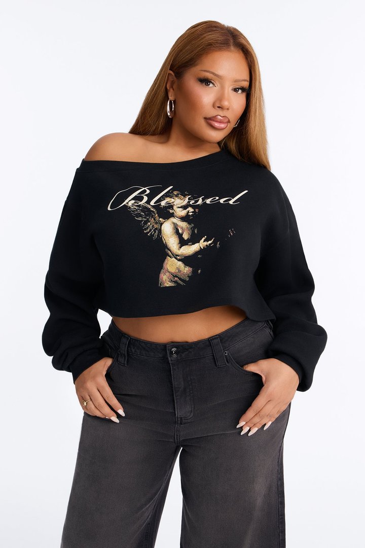 Always Blessed Cropped Sweatshirt - Black