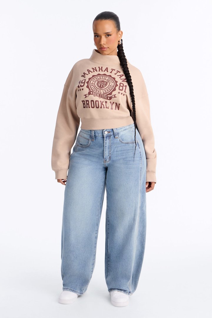 Manhattan 1981 Mock Neck Sweatshirt - Taupe