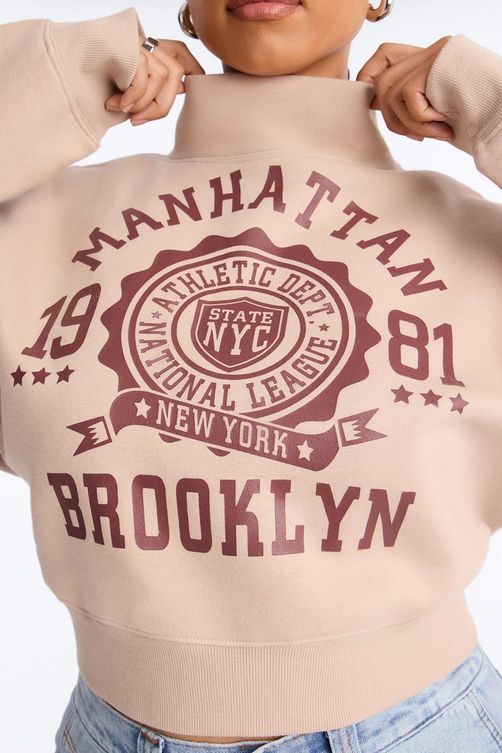 Manhattan 1981 Mock Neck Sweatshirt - Taupe