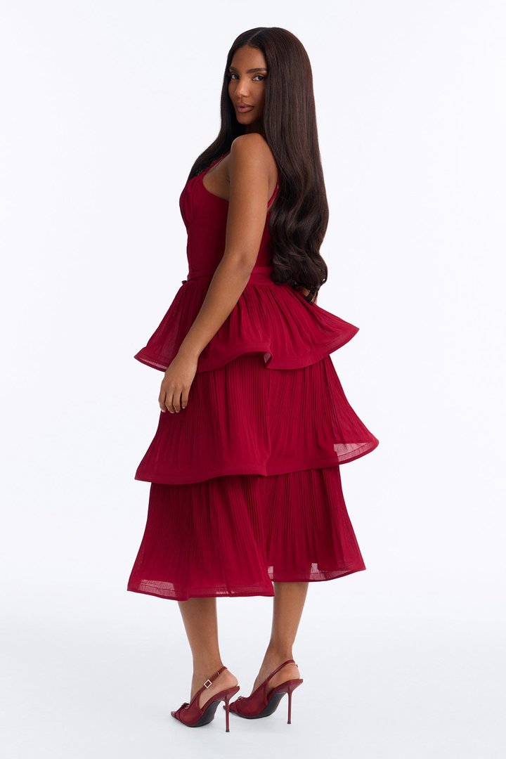 Lilia Tiered Midi Dress - Plum