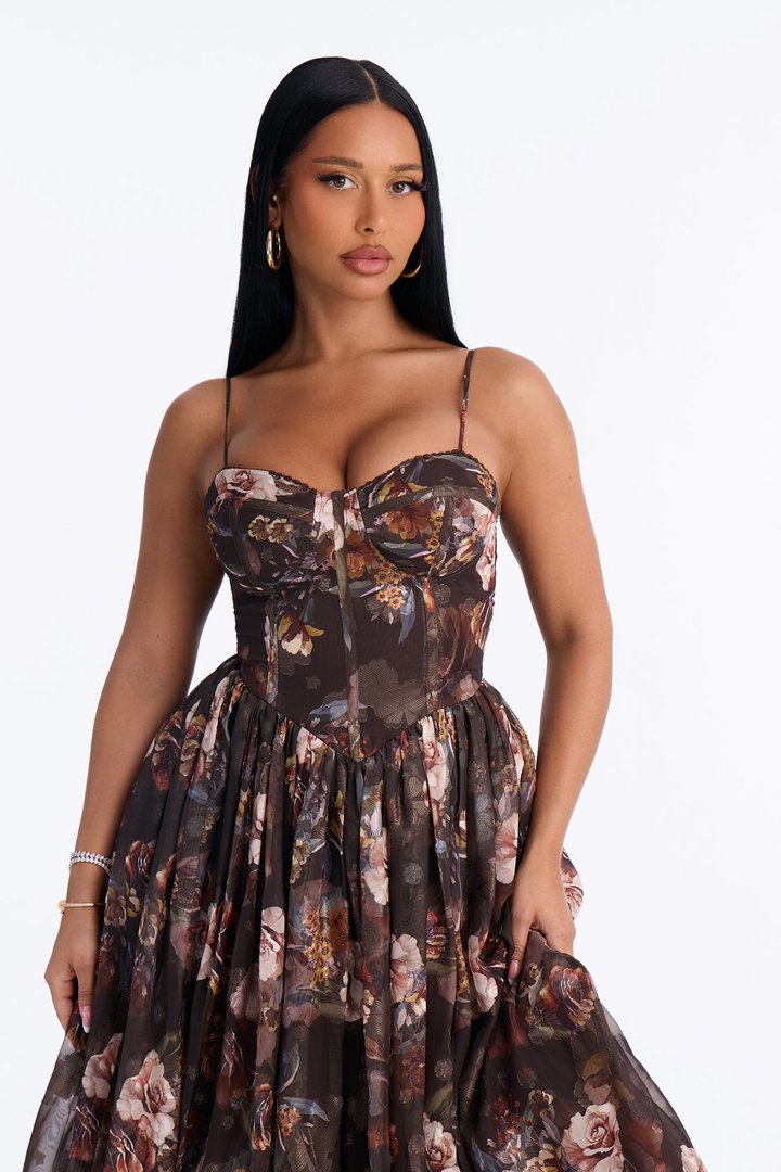 She's The Daydream Floral Midi Dress - Brown/combo