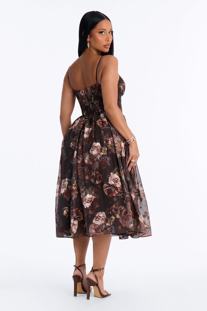 She's The Daydream Floral Midi Dress - Brown/combo