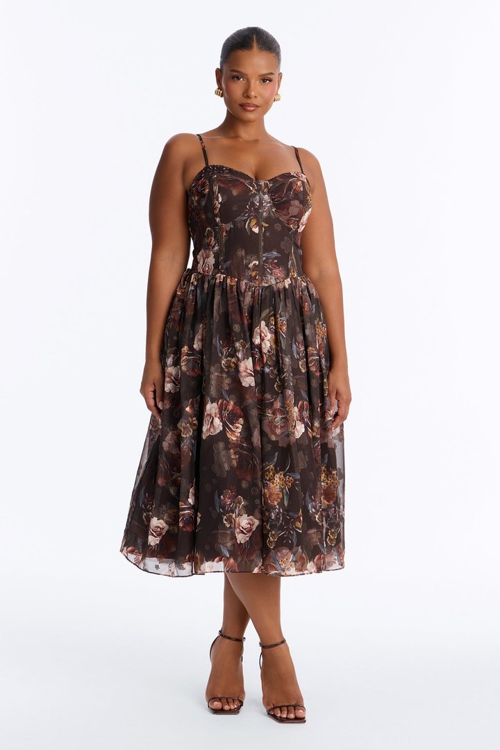 She's The Daydream Floral Midi Dress - Brown/combo