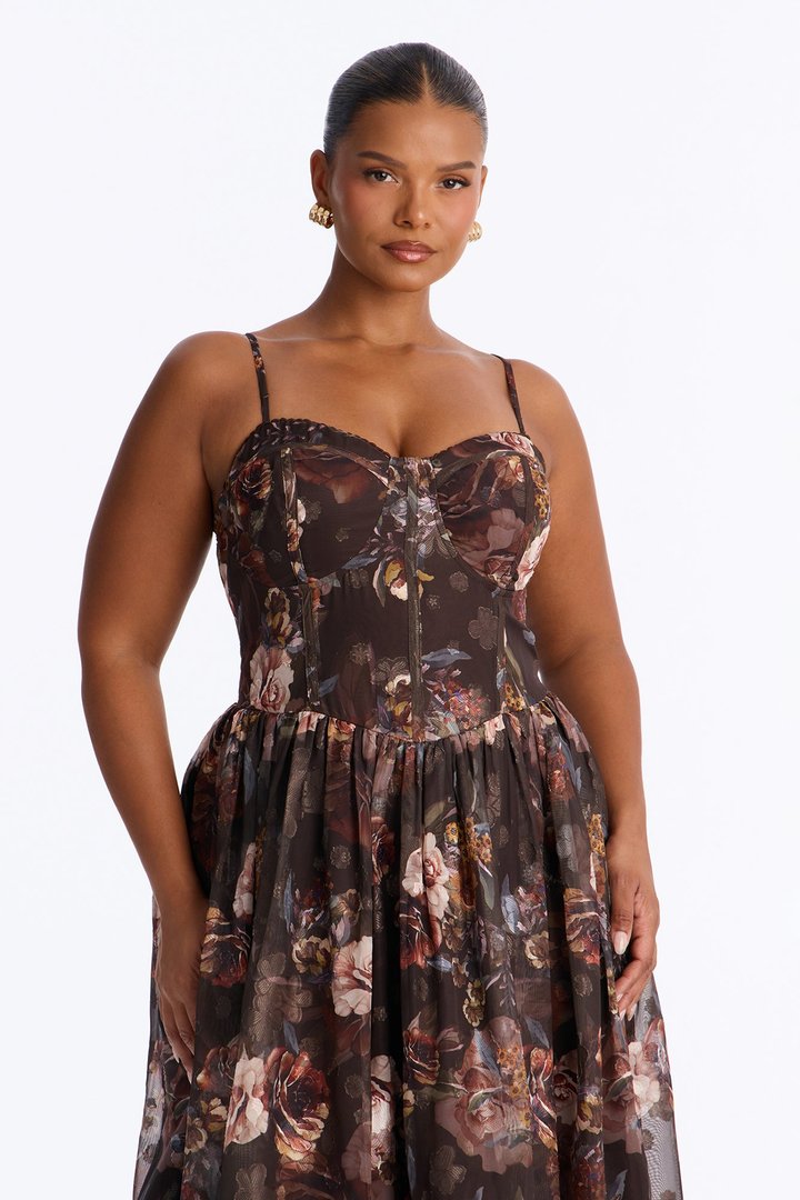 She's The Daydream Floral Midi Dress - Brown/combo