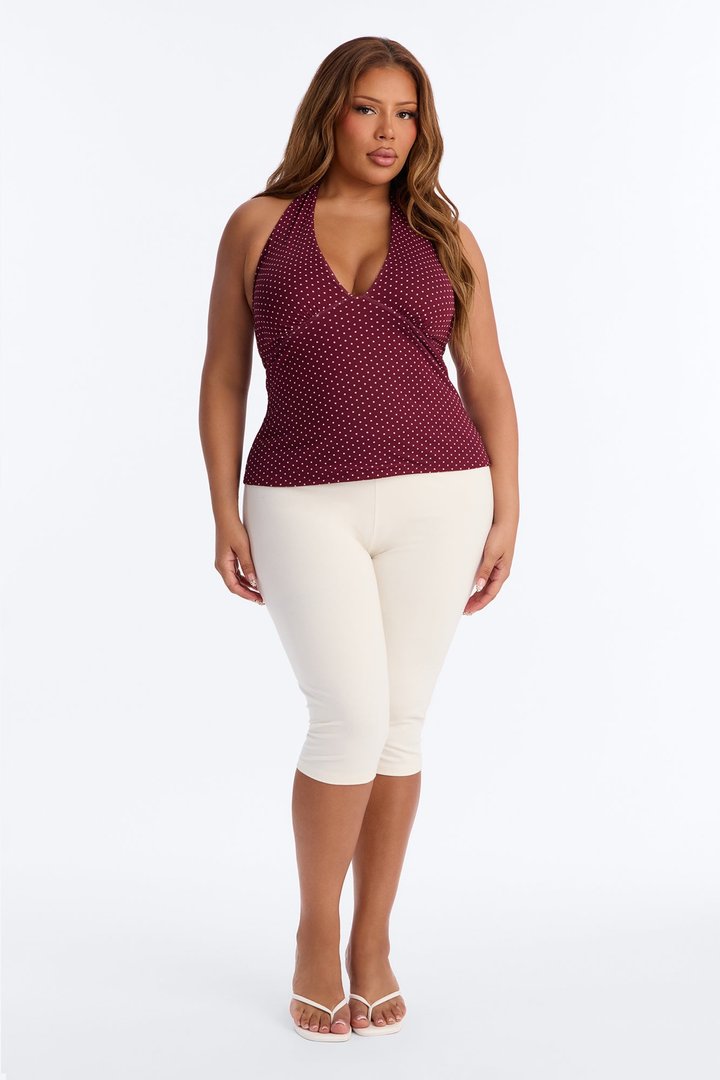 Chloe Mesh Polka Dot Halter Top - Burgundy/combo