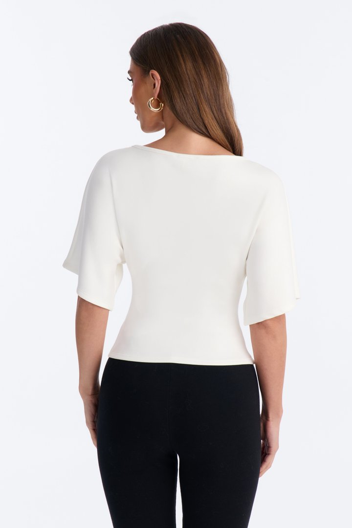 Cici Cinched Waist Short Sleeve Top - Ivory