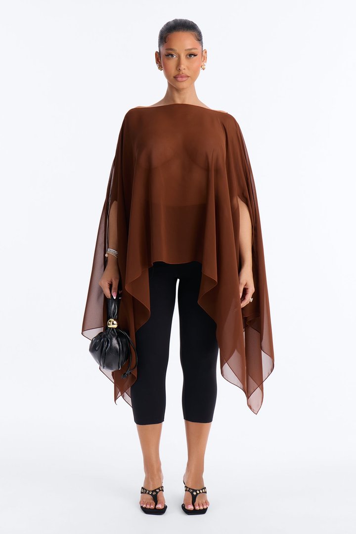 Get In Line Long Chiffon Kimono Top - Chocolate