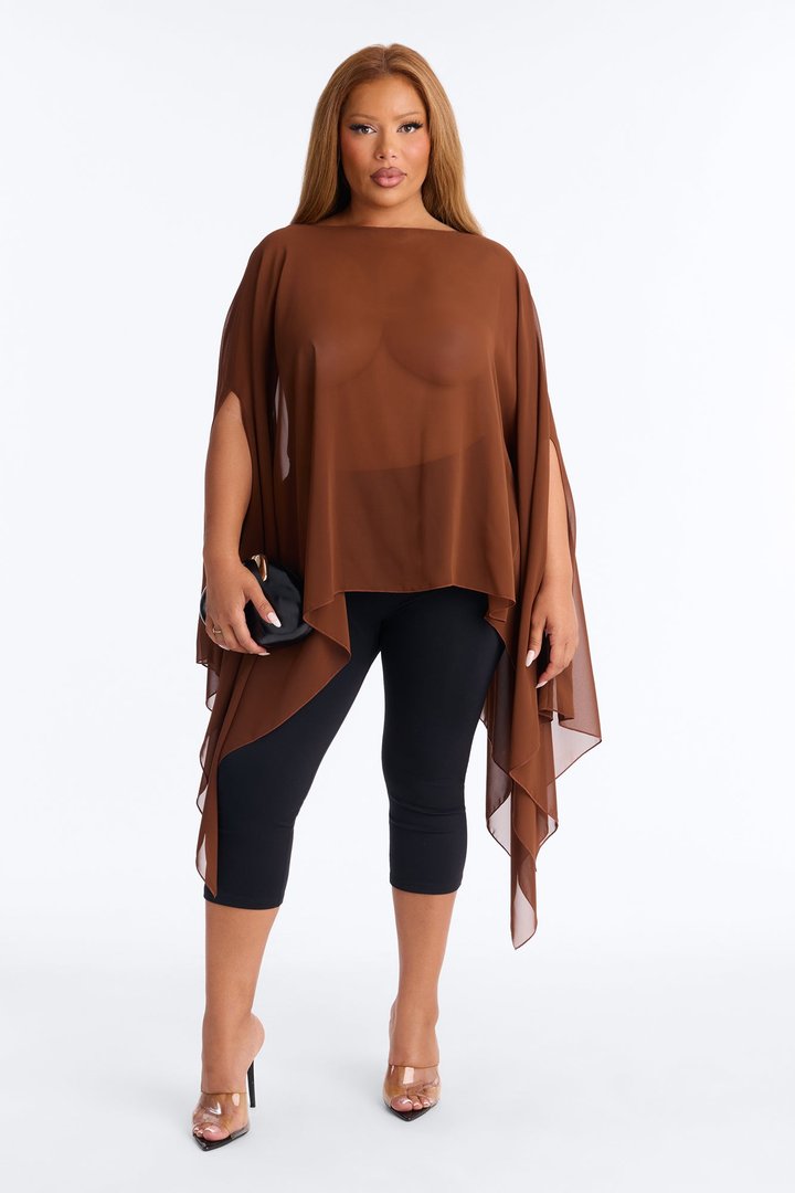 Get In Line Long Chiffon Kimono Top - Chocolate