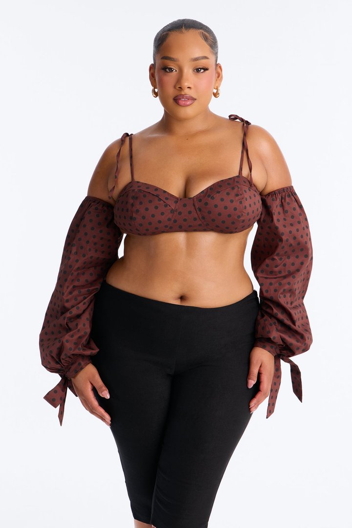Cool Girl Behavior Polka Dot Long Sleeve Bralette - Brown/combo