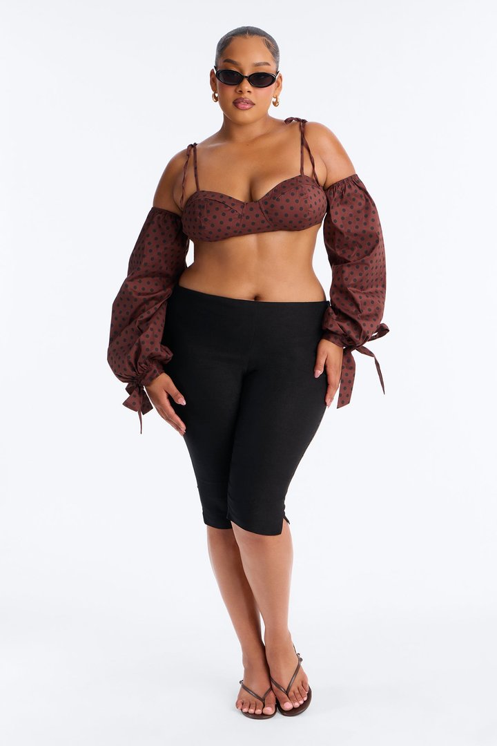 Cool Girl Behavior Polka Dot Long Sleeve Bralette - Brown/combo