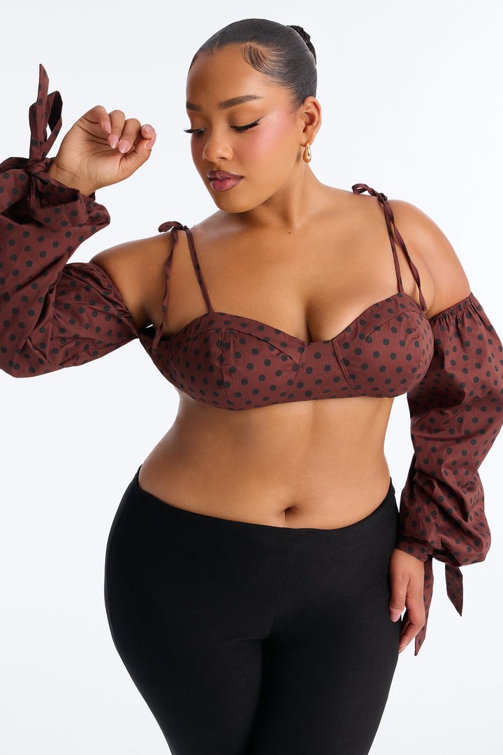 Cool Girl Behavior Polka Dot Long Sleeve Bralette - Brown/combo