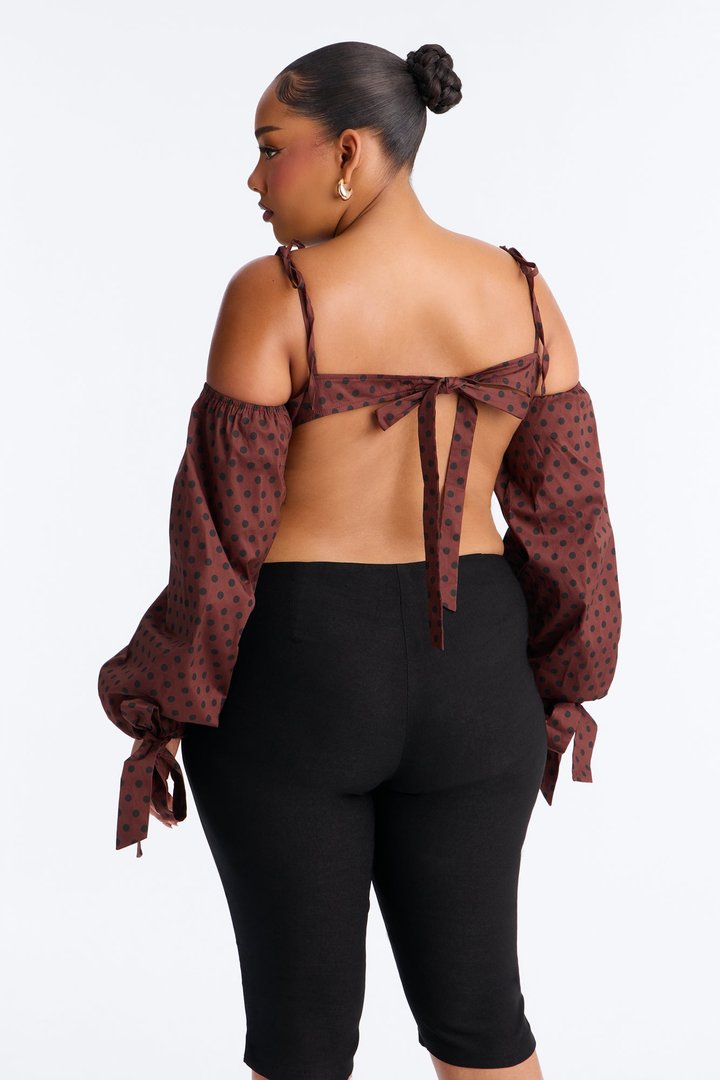 Cool Girl Behavior Polka Dot Long Sleeve Bralette - Brown/combo