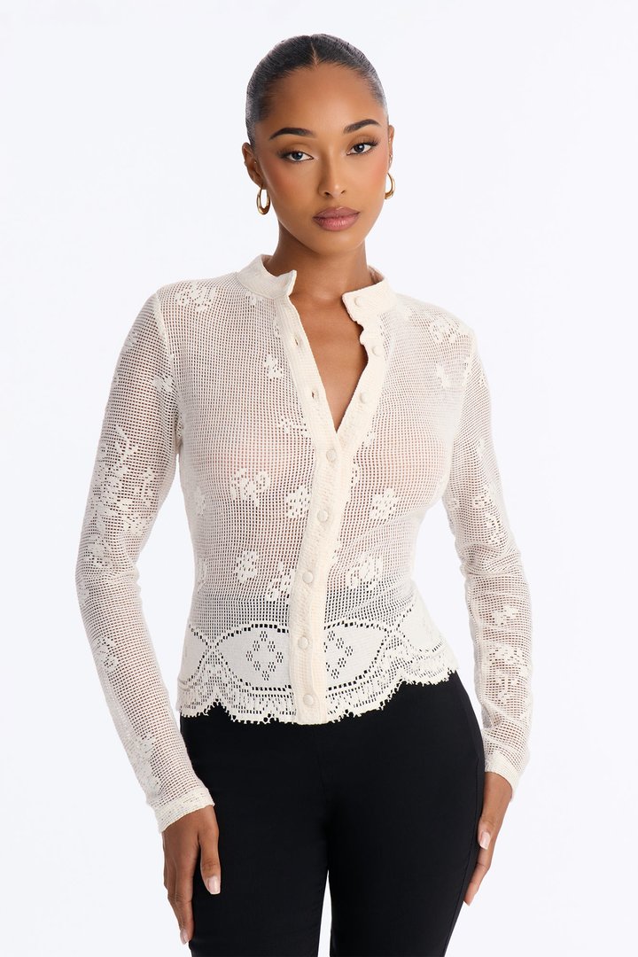 Spread Love Button Up Crochet Shirt - Ivory