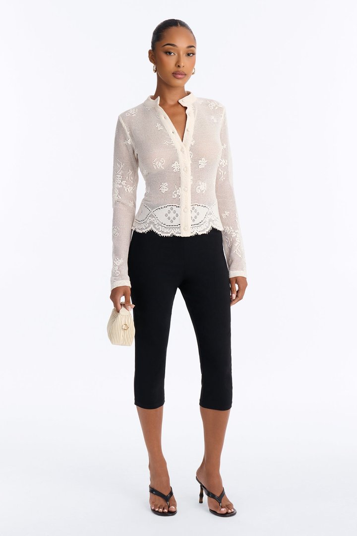 Spread Love Button Up Crochet Shirt - Ivory