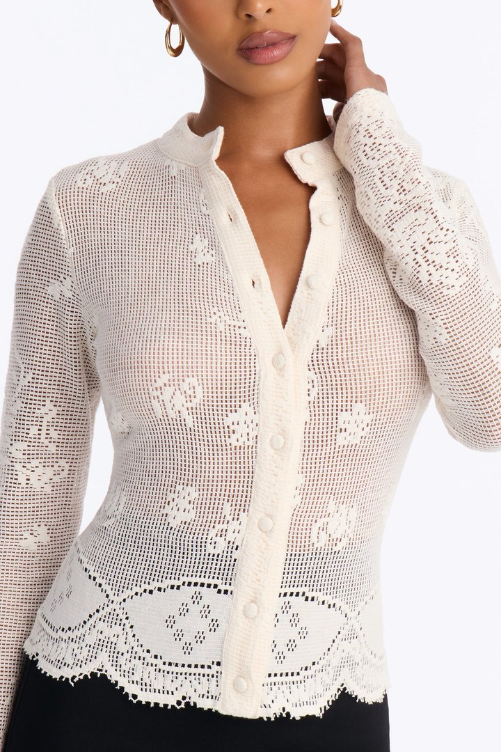 Spread Love Button Up Crochet Shirt - Ivory