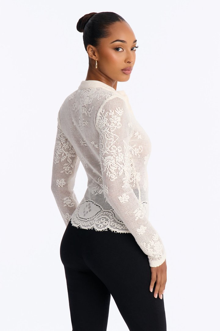 Spread Love Button Up Crochet Shirt - Ivory