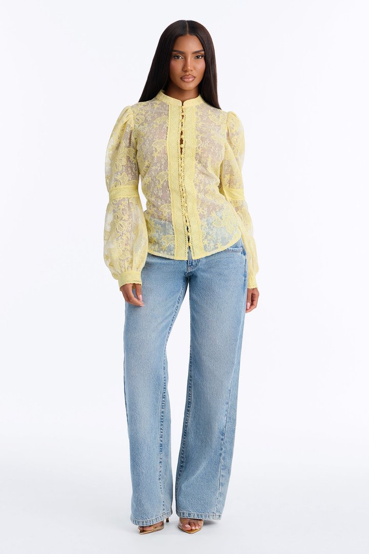 First Impression Floral Lace Shirt - Butter Yellow