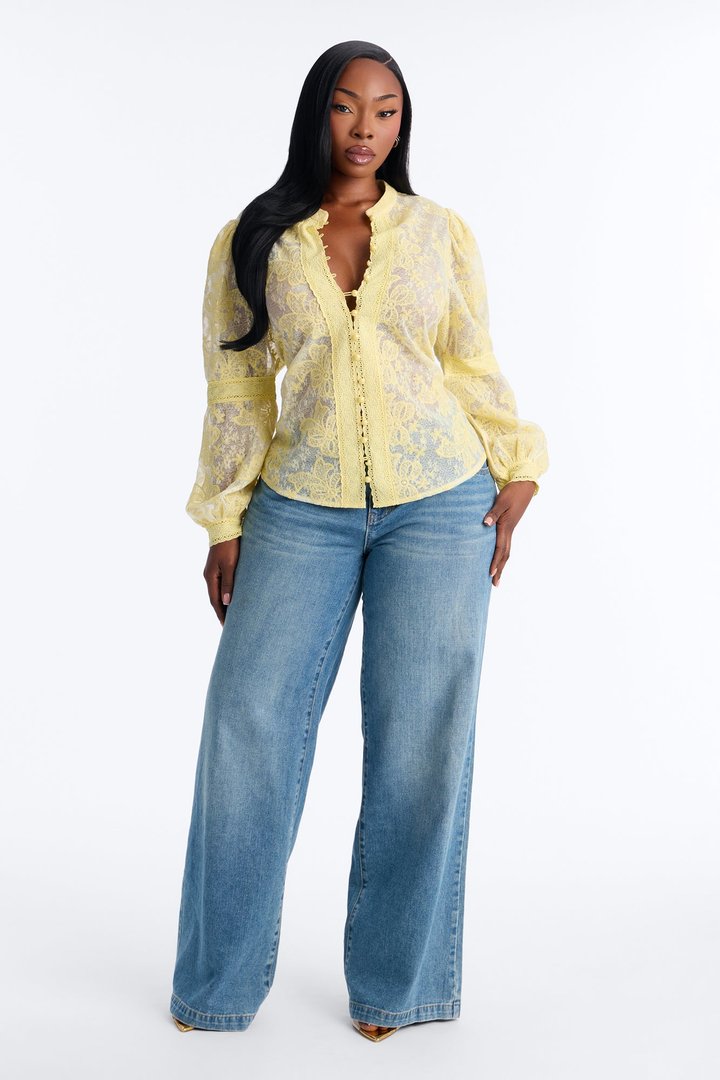 First Impression Floral Lace Shirt - Butter Yellow