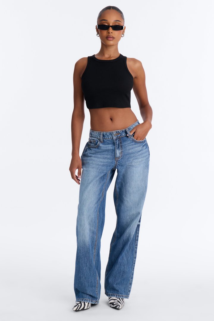 Layton Low Waist Slouchy Baggy Jeans - Medium Wash