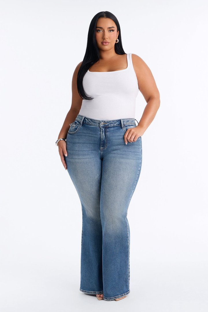 Line Dancer Low Rise Stretch Flare Leg Jeans - Medium Wash